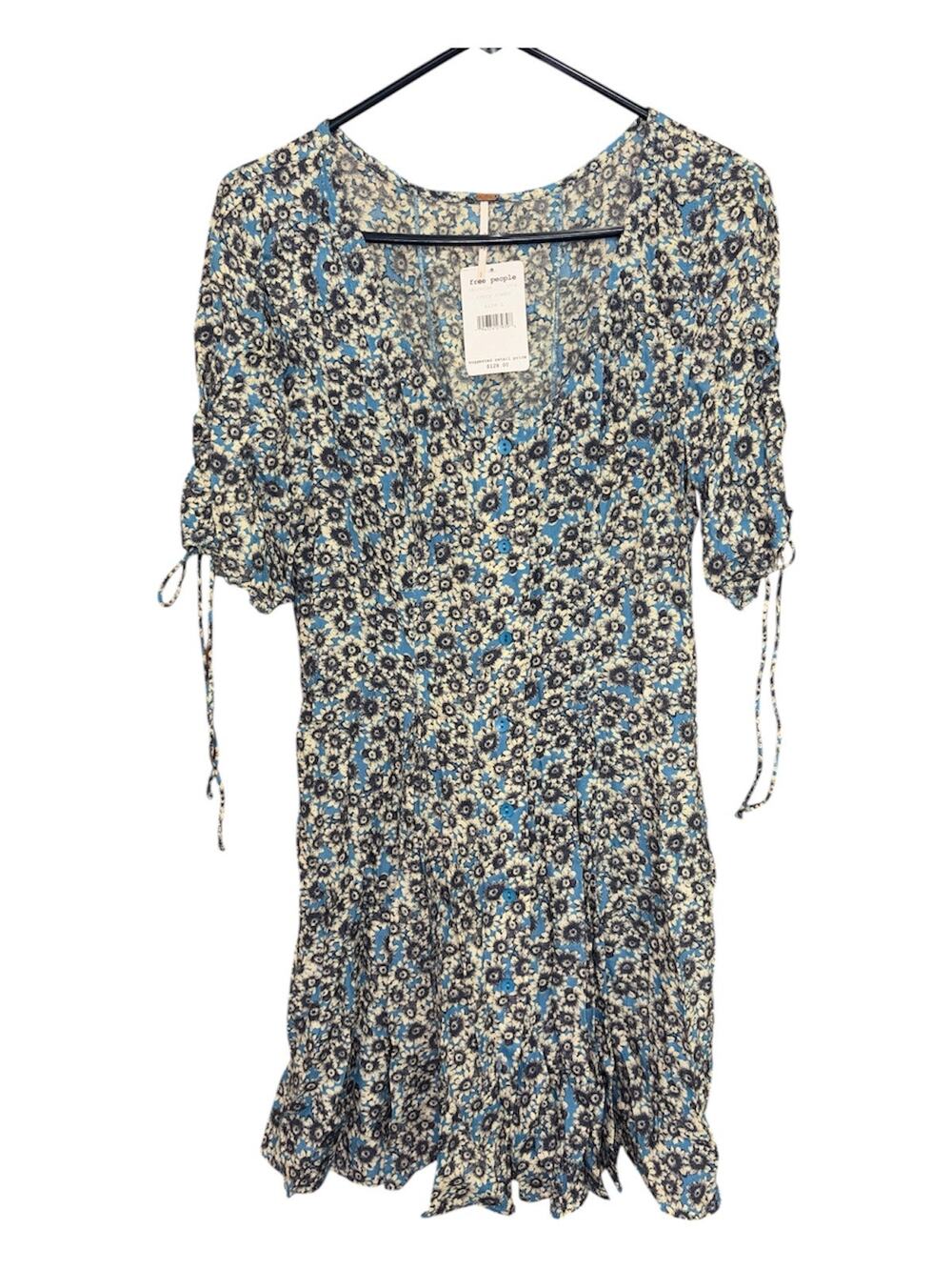 Free People Blue Floral Lace-Up Back Mini Dress Size L NWT